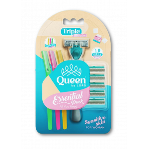 QUEEN ESSENTIALS PACK FOR WOMEN ( 3 EYEBROW RAZORS + BUTTERFLY TRIPLE BLADES RAZOR WITH 9 REFILLS )